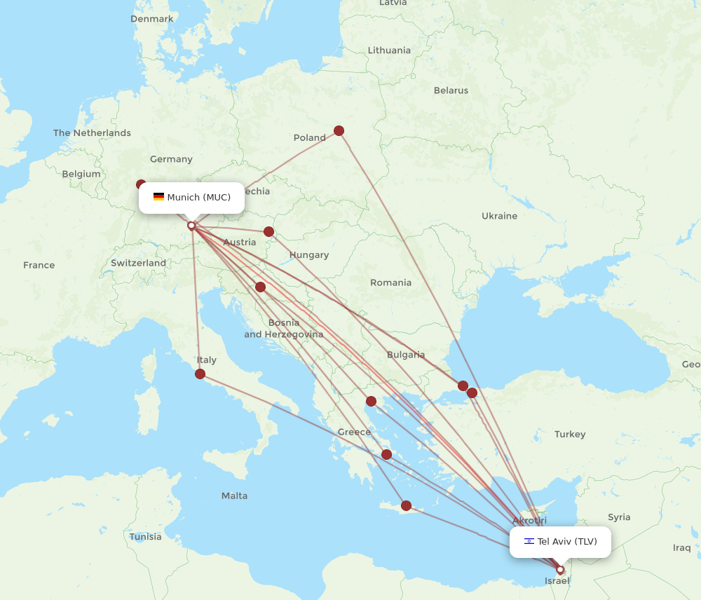 MUC to TLV flights and routes map