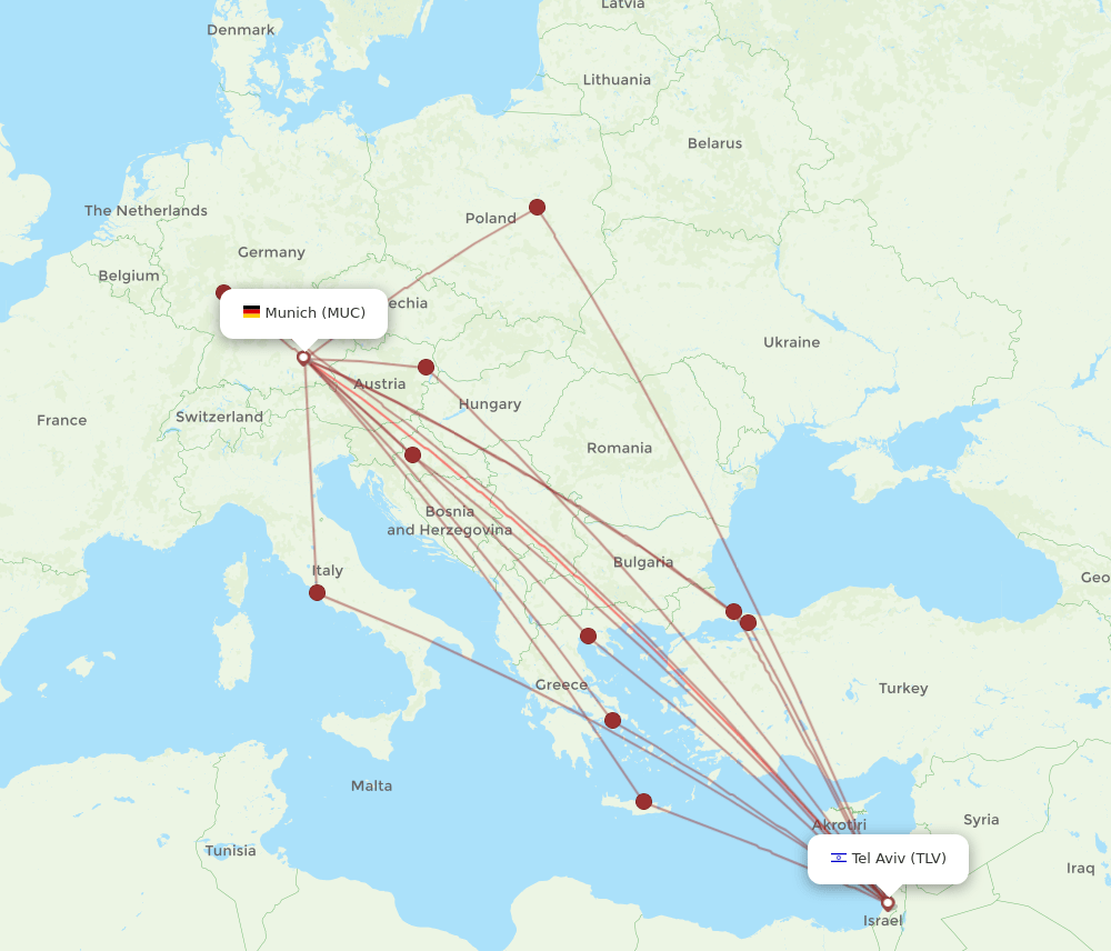 MUC to TLV flights and routes map