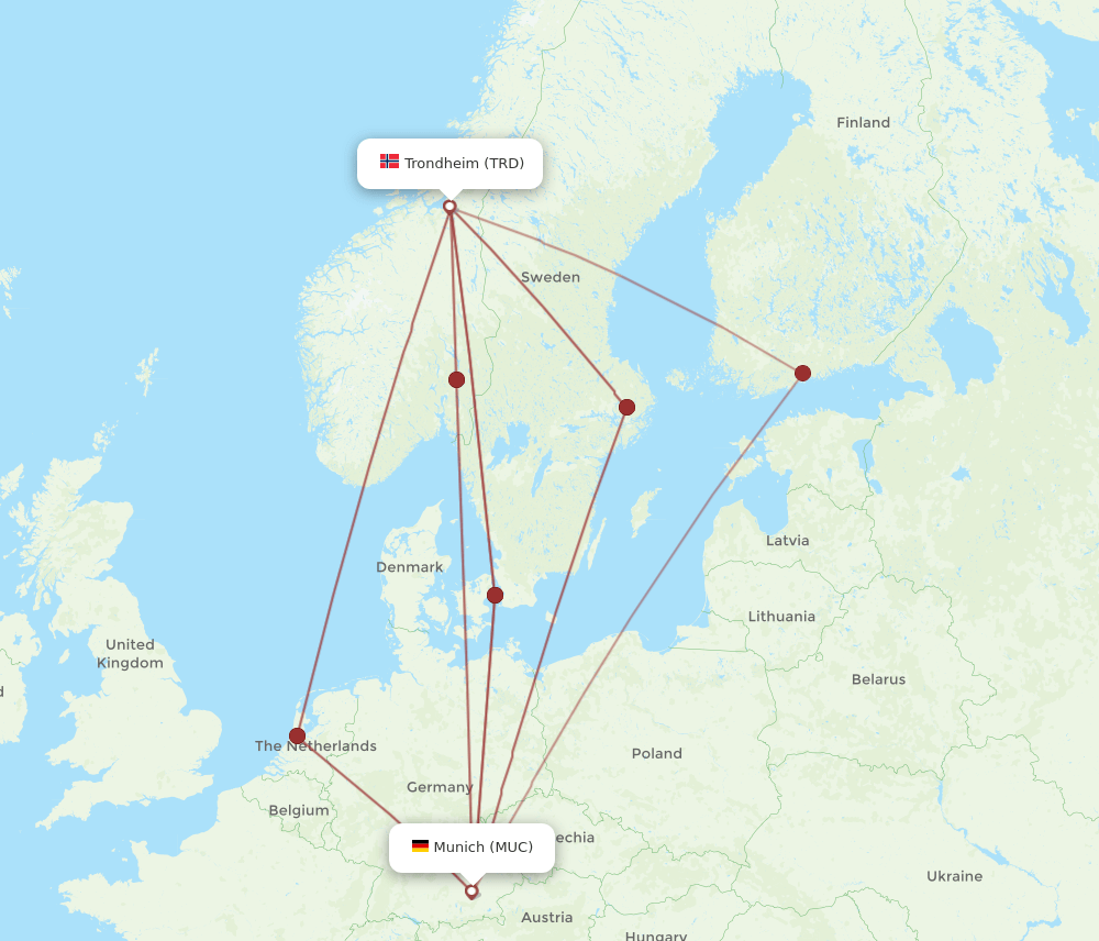 MUC to TRD flights and routes map