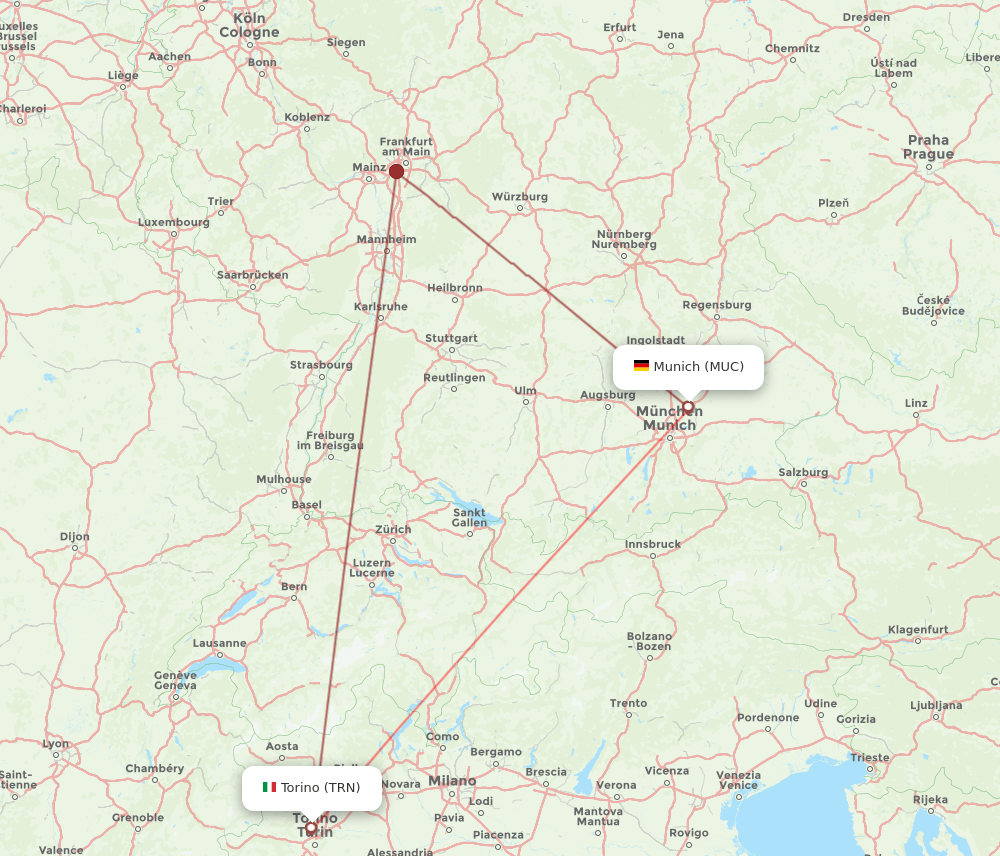 MUC to TRN flights and routes map