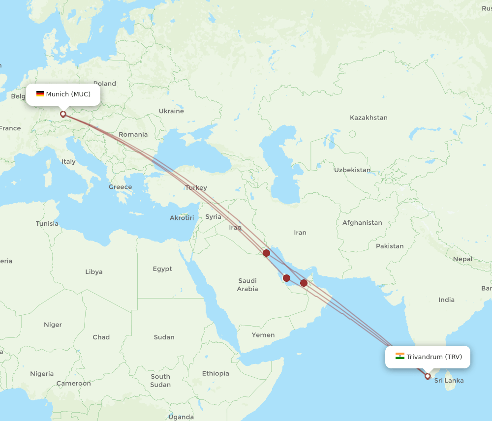 MUC-TRV flight routes