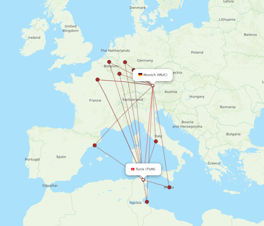 MUC to TUN flights and routes map