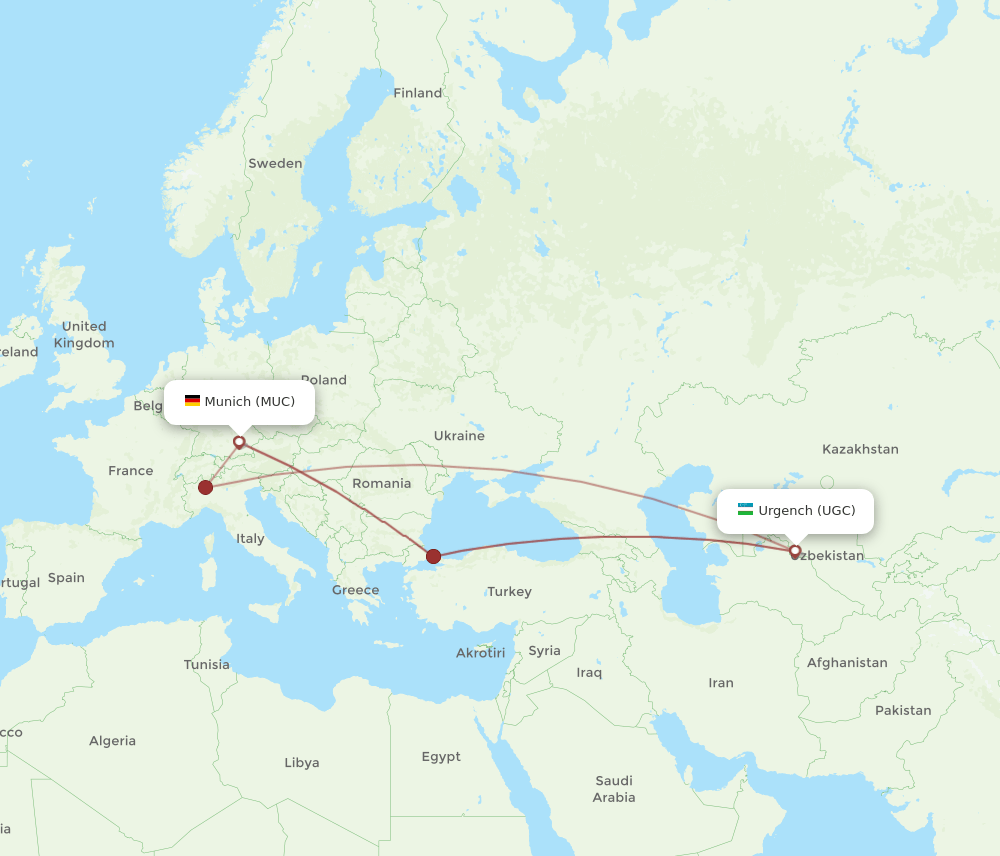 MUC to UGC flights and routes map