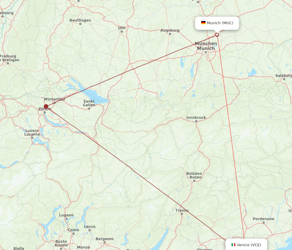 MUC to VCE flights and routes map