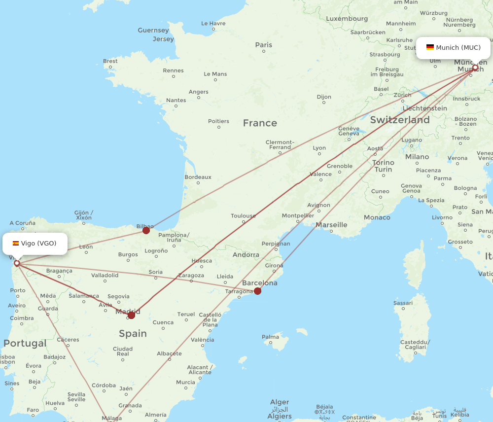 MUC to VGO flights and routes map