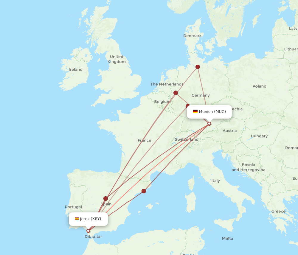 MUC to XRY flights and routes map