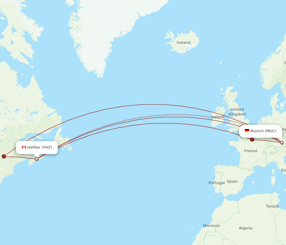 MUC to YHZ flights and routes map