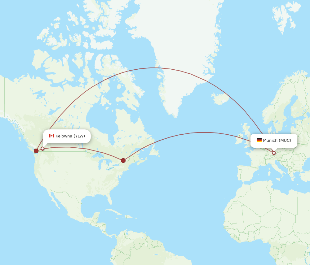 MUC-YLW flight routes