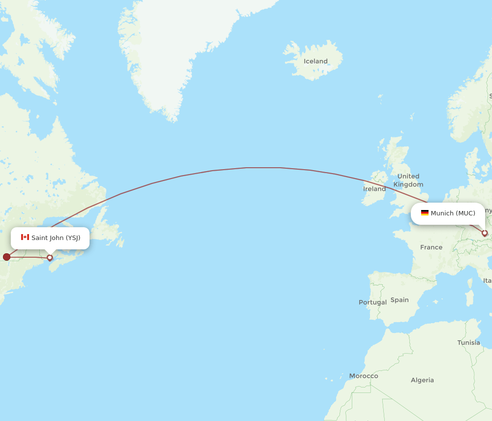 Munich - Saint John route map and flight paths