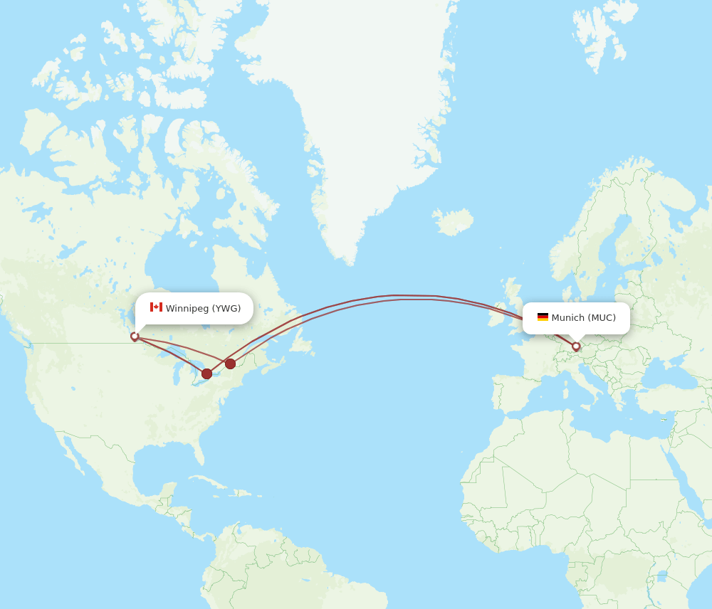MUC-YWG flight routes