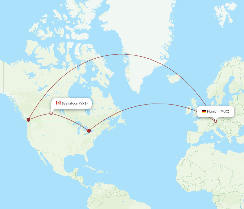 YXE to MUC flights and routes map