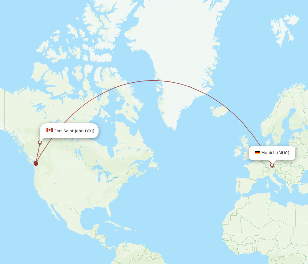 MUC to YXJ flights and routes map