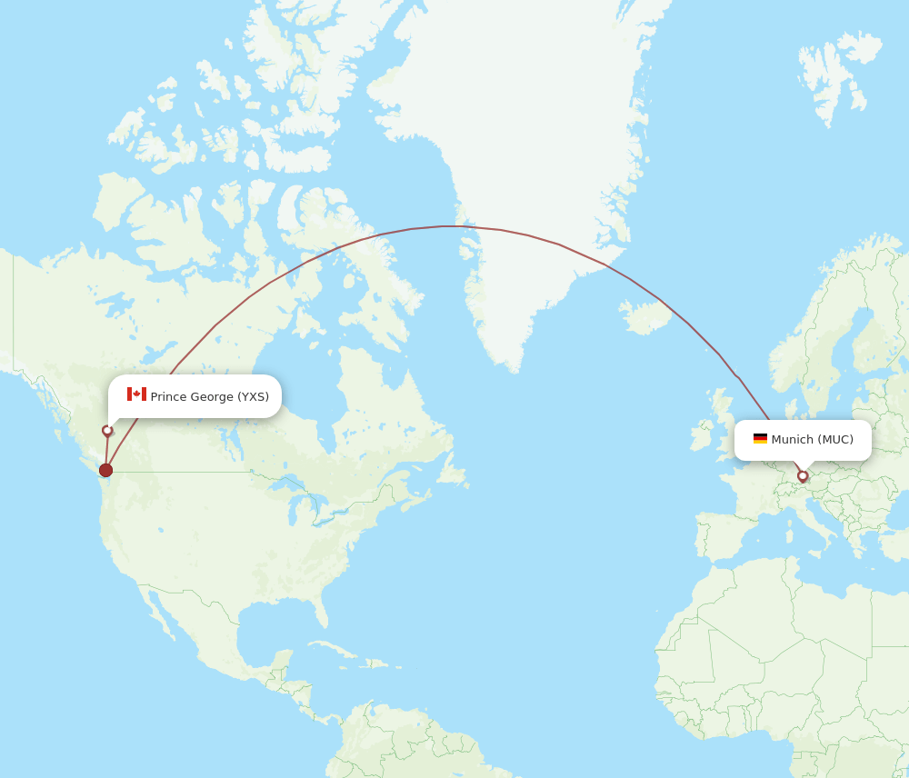 Prince George - Munich route map and flight paths