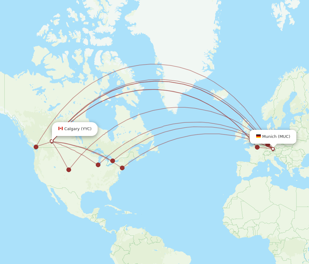 Calgary - Munich route map and flight paths
