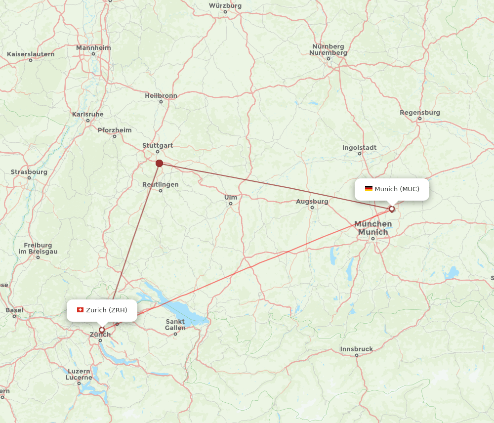 MUC to ZRH flights and routes map