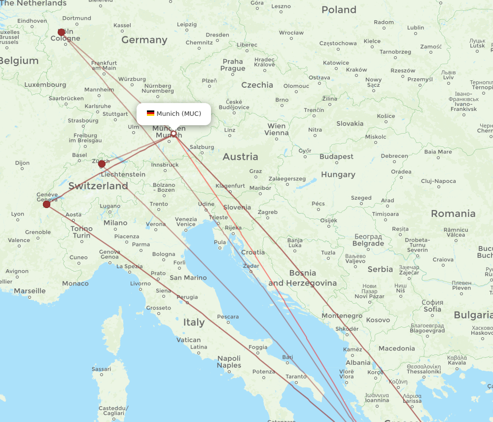 MUC to ZTH flights and routes map