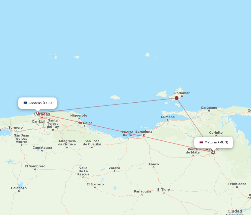 MUN to CCS flights and routes map