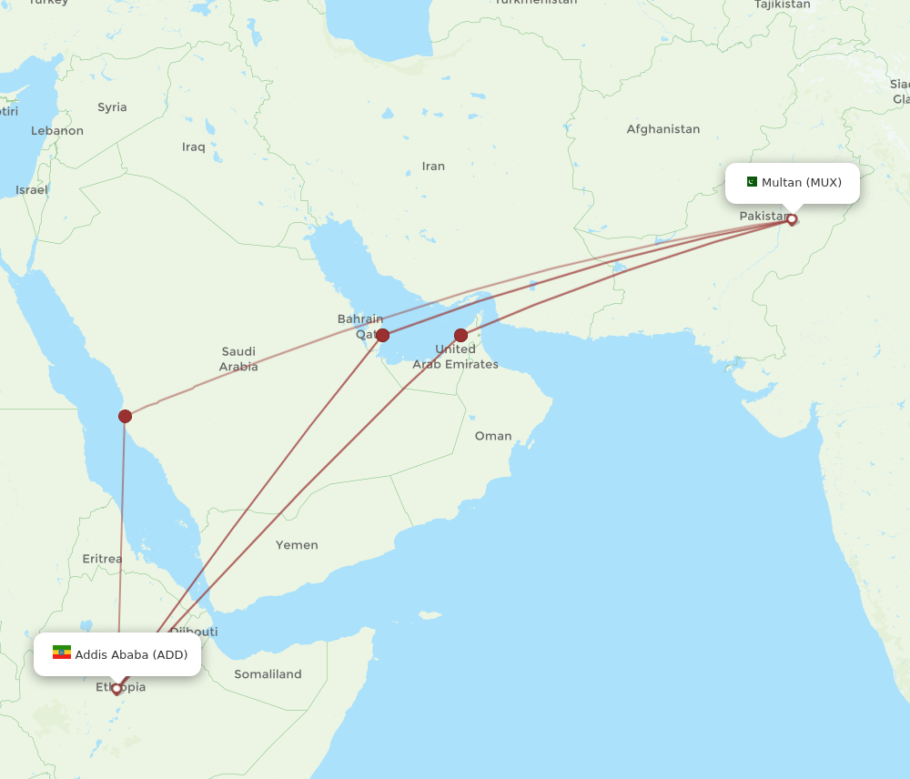 MUX to ADD flights and routes map