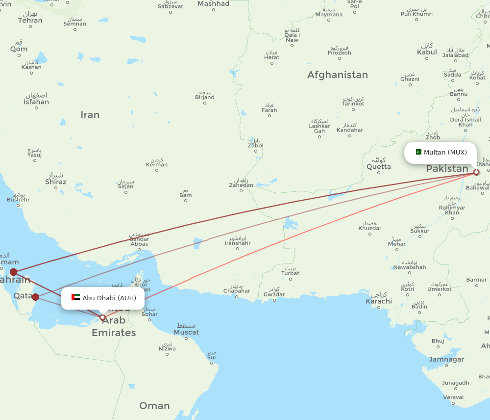MUX to AUH flights and routes map