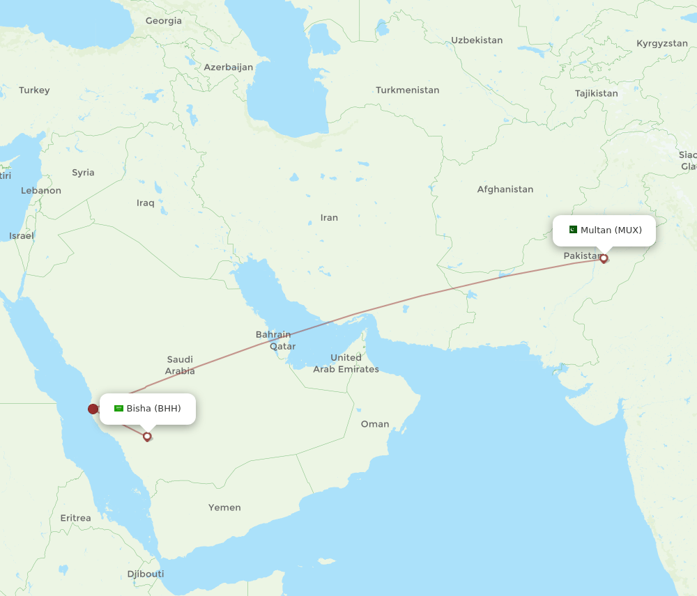 Bisha - Multan route map and flight paths