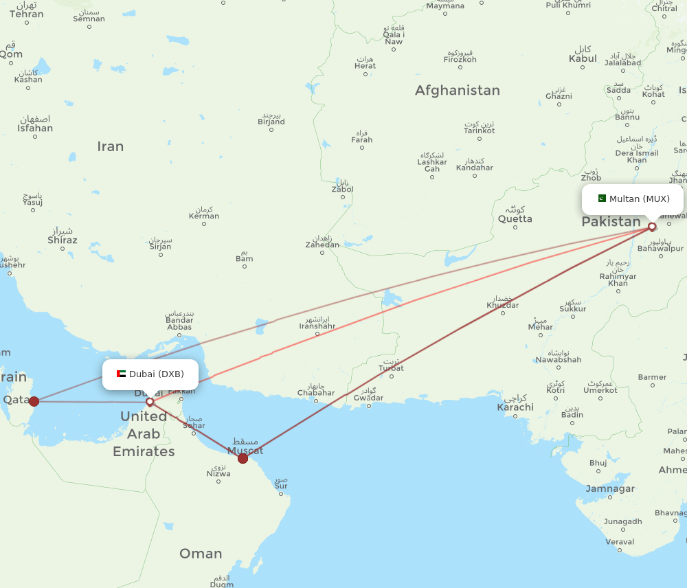 MUX-DXB flight routes