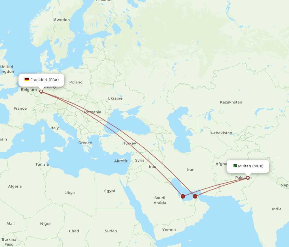 MUX-FRA flight routes