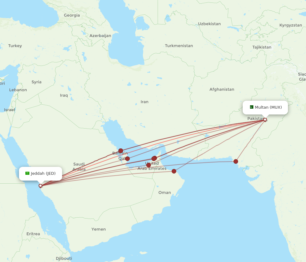 MUX to JED flights and routes map