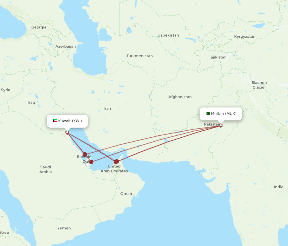 MUX-KWI flight routes