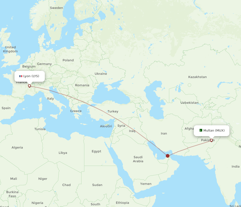 MUX to LYS flights and routes map