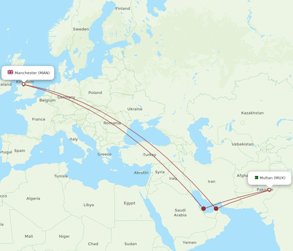 MUX to MAN flights and routes map