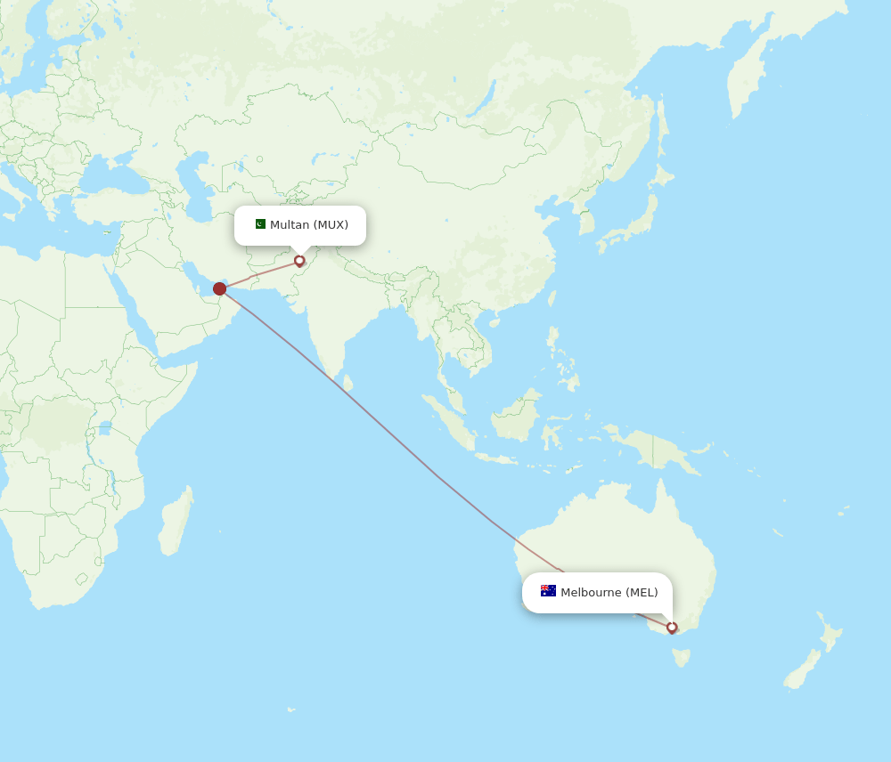MUX to MEL flights and routes map