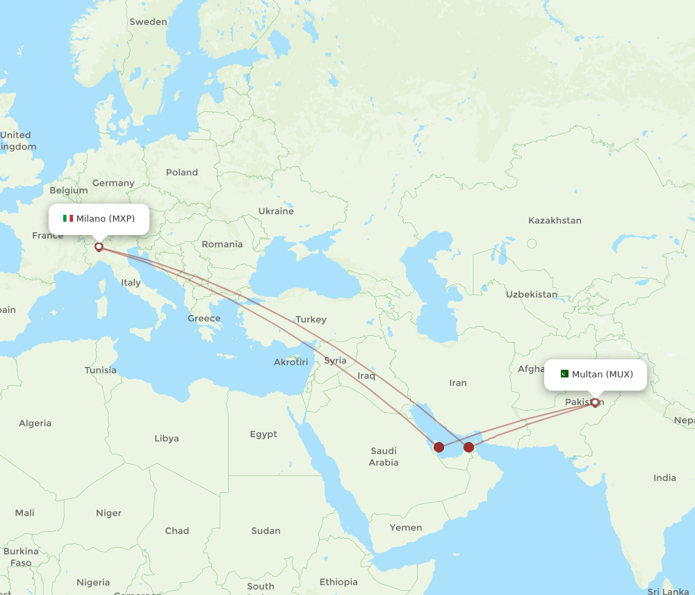 MUX to MXP flights and routes map