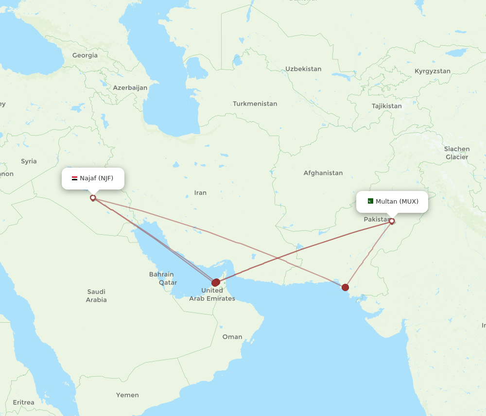 MUX to NJF flights and routes map