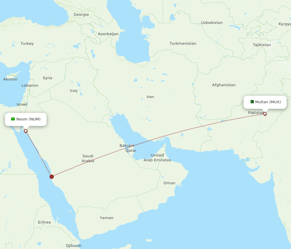 Neom Bay - Multan route map and flight paths