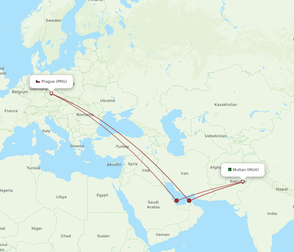 MUX to PRG flights and routes map