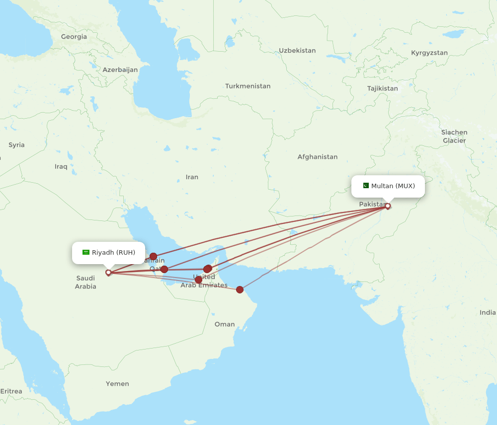 MUX to RUH flights and routes map