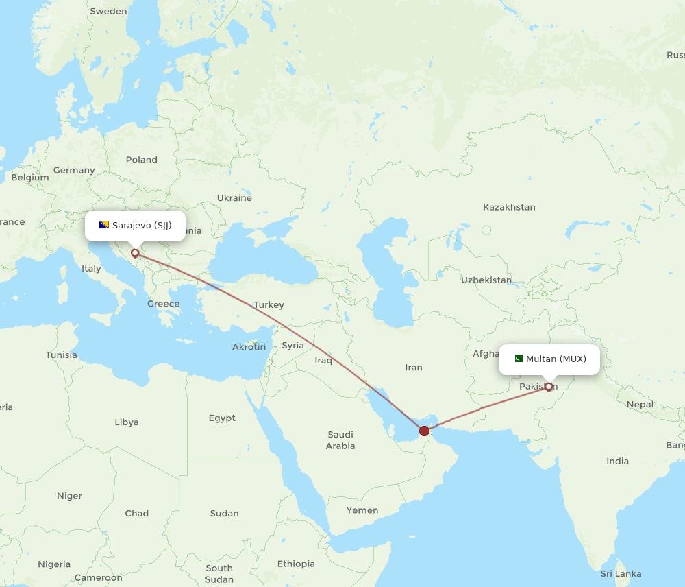 MUX to SJJ flights and routes map