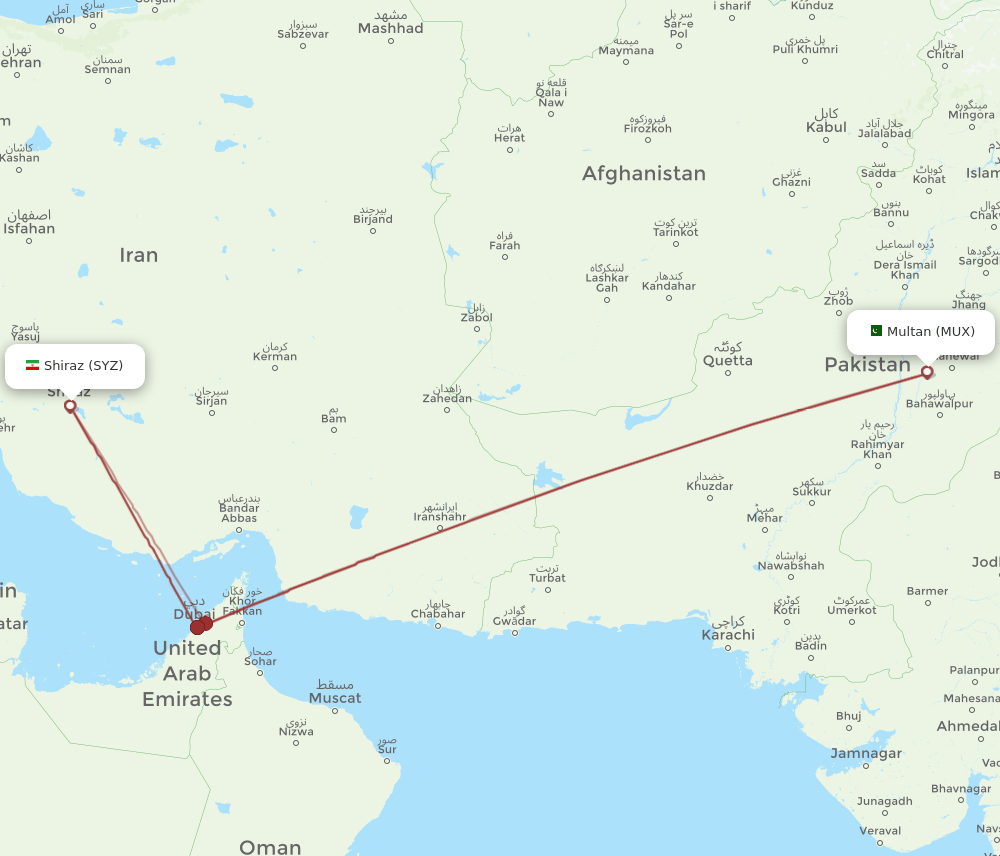 MUX to SYZ flights and routes map