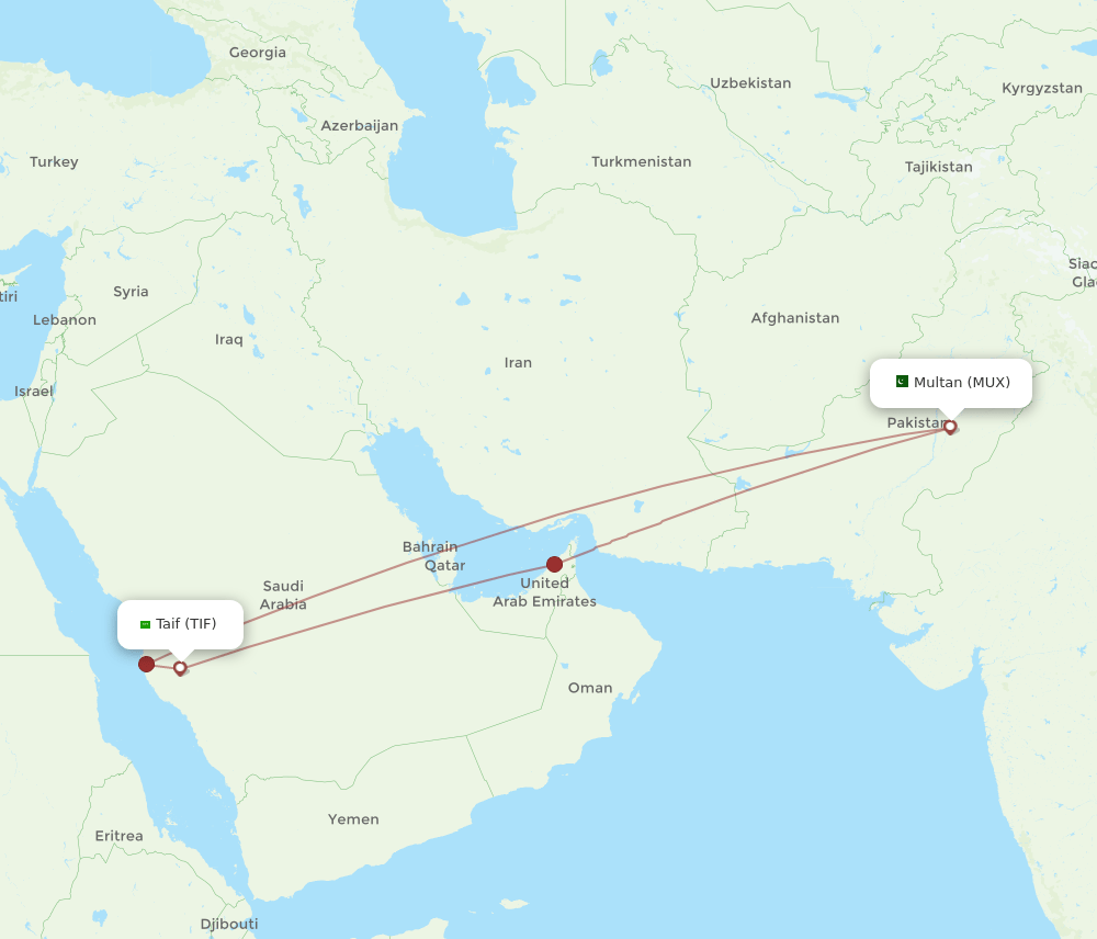 MUX to TIF flights and routes map