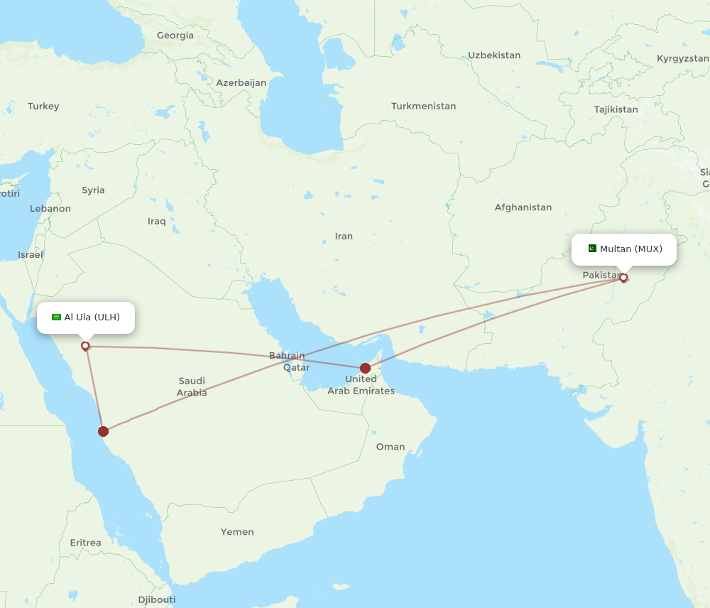 ULH to MUX flights and routes map