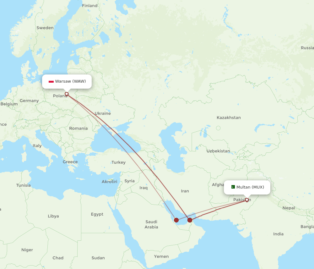 MUX-WAW flight routes