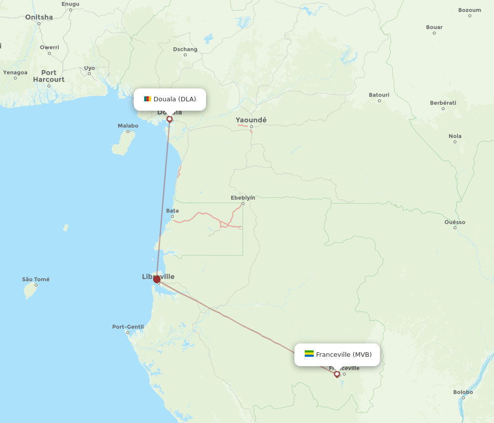 MVB to DLA flights and routes map