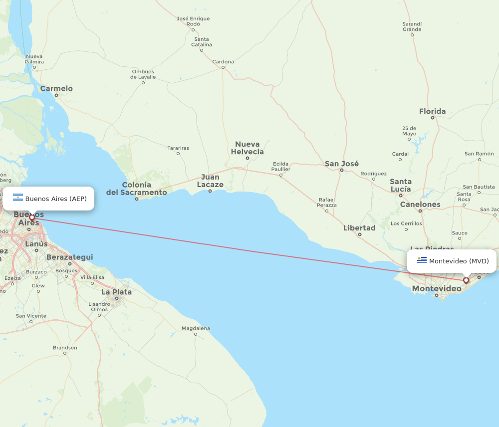 Montevideo - Buenos Aires route map and flight paths
