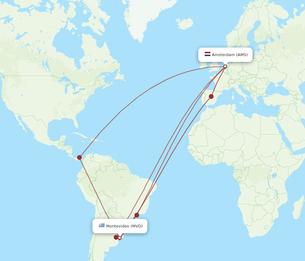 MVD-AMS flight routes