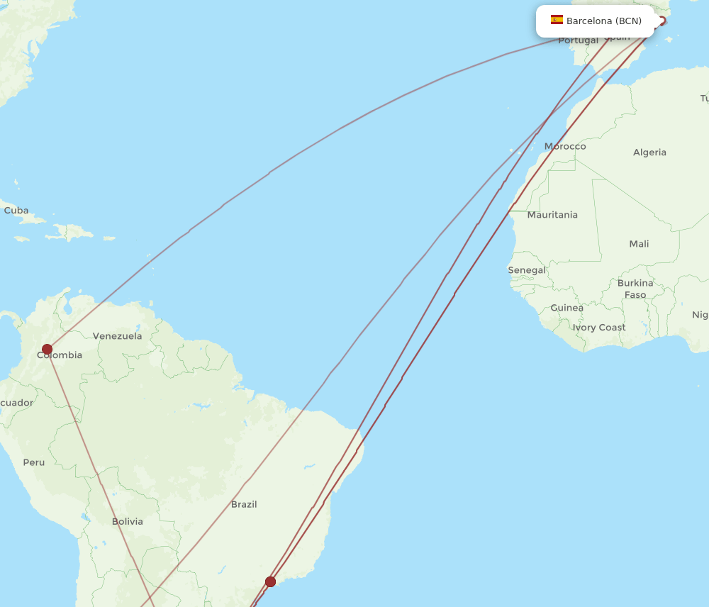 MVD to BCN flights and routes map