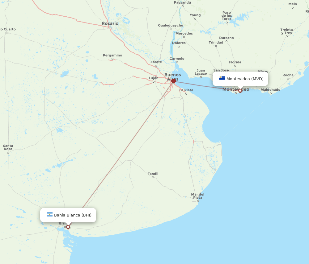 MVD to BHI flights and routes map