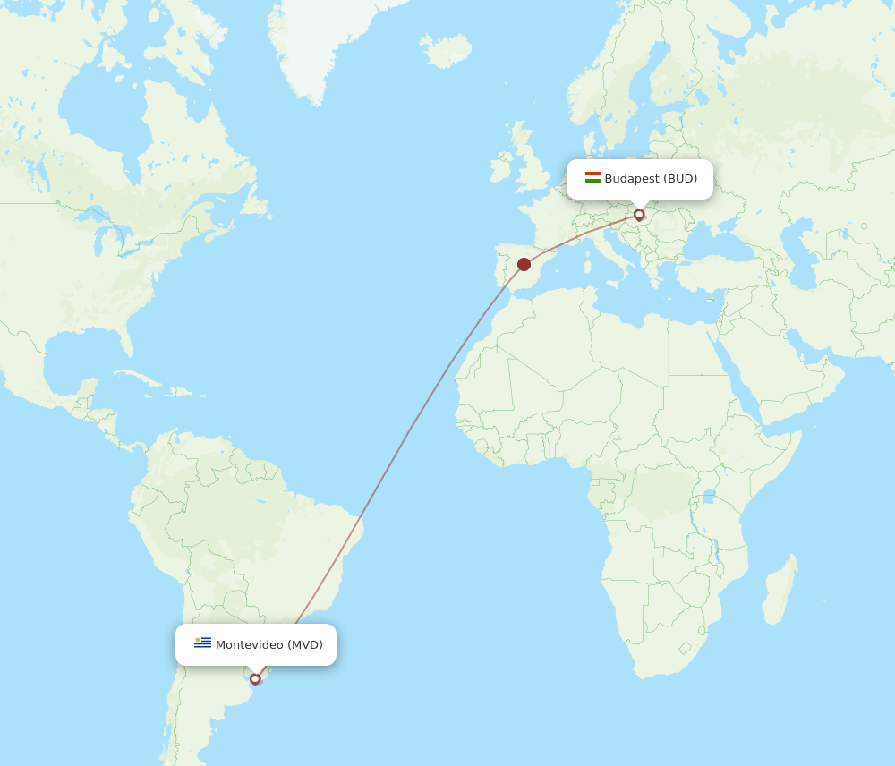 MVD-BUD flight routes