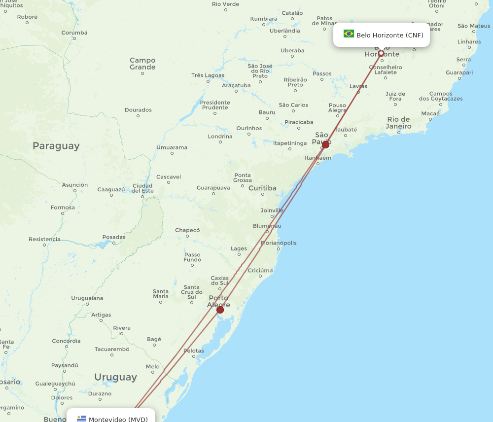MVD to CNF flights and routes map