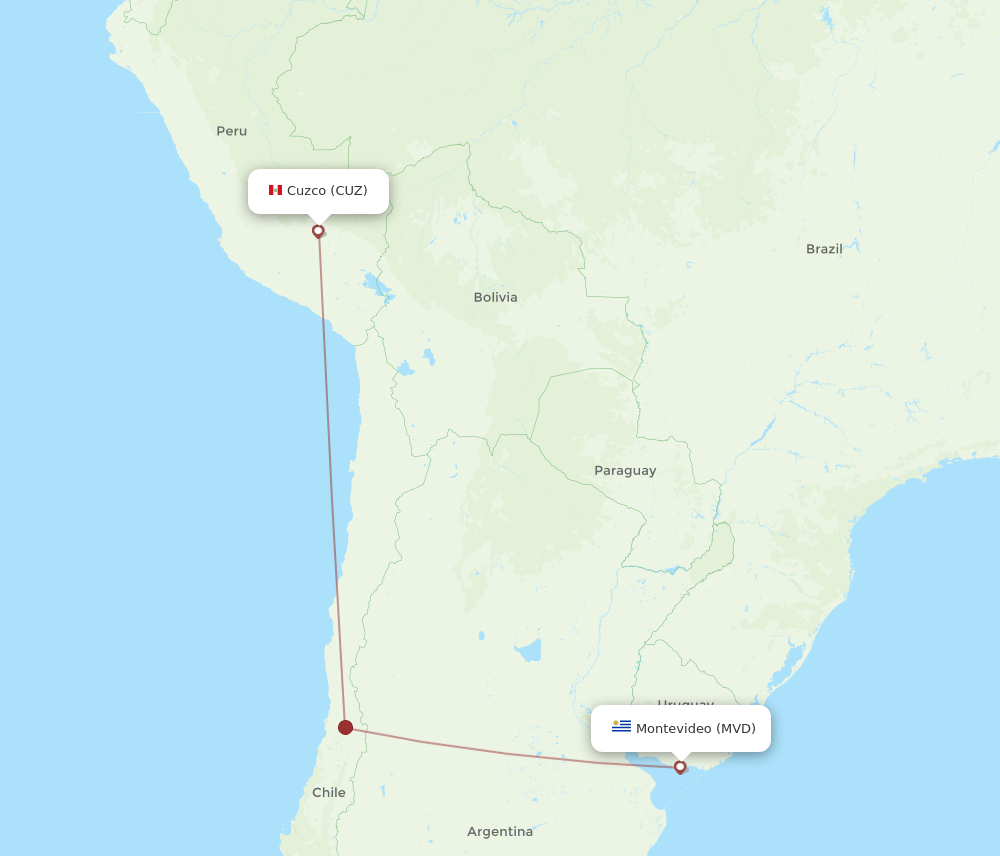 MVD to CUZ flights and routes map