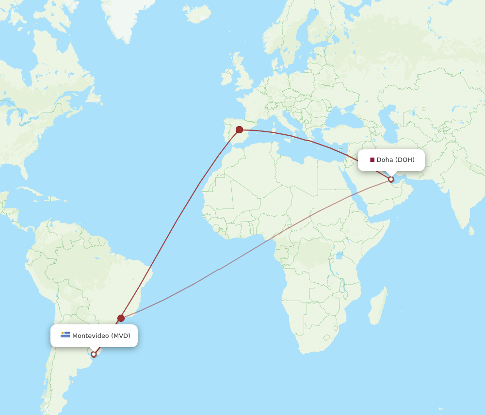 MVD to DOH flights and routes map